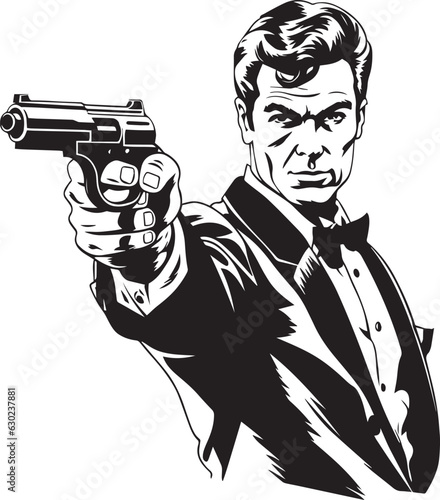 Hand-drawn Retro man hold gun , Retro comics, American cartoon comic books and pulp novels black vector on a white background, illustration, vector, SVG