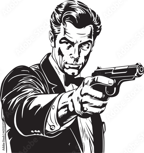 Hand-drawn Retro man hold gun , Retro comics, American cartoon comic books and pulp novels black vector on a white background, illustration, vector, SVG