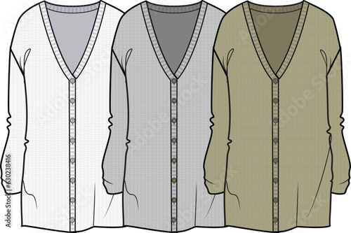 KNIT CARDIGAN SWEATER V NECK FOR GIRLS AND WOMEN OUTER WEAR VECTOR ILLUSTRATION