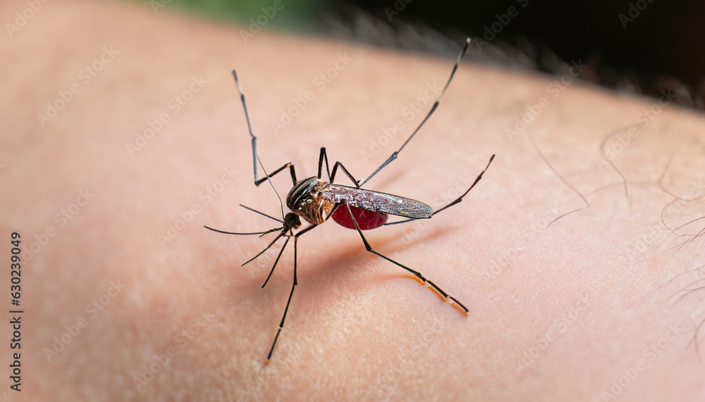 Dengue Aedes aegypti Mosquito on skin for dengue, zika and chikungunya ...