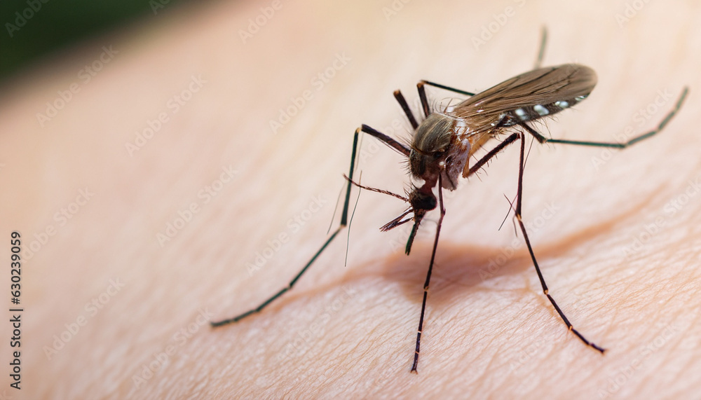 Dengue Aedes aegypti Mosquito on skin for dengue, zika and chikungunya ...