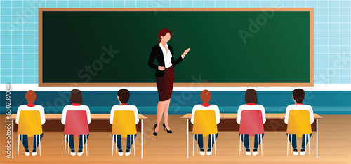 back to school concept with teacher students classroom Happy teacher day vector template