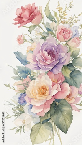 flower watercolor arrangement in white paper