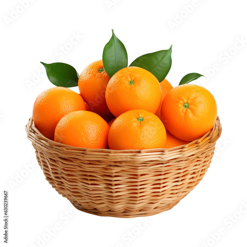 oranges in a basket on a transparent background, created with Generative AI