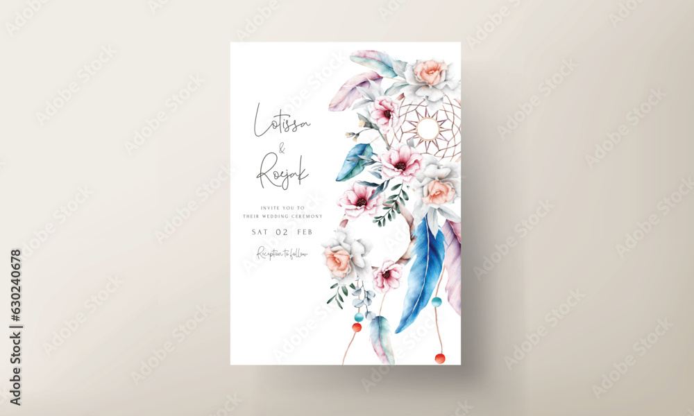 beautiful flower and dreamcatcher invitation card template