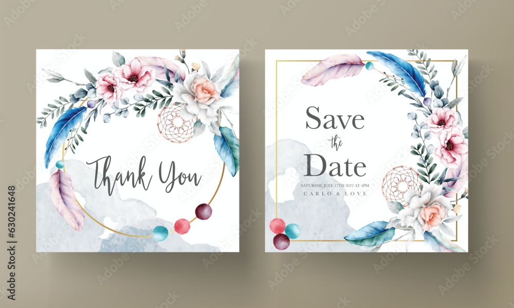 beautiful flower and dreamcatcher invitation card template