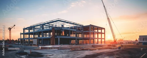 Panel kuchenny z motywem modern concrete and steel building construction site. Generative AI based. 