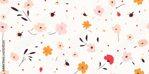 Minimal little flowers illustration pattern. Cute floral seamless pattern. Fashionable template for design