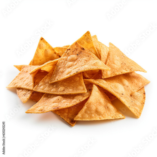 Freshly Fried Tortilla Chips on white background AI Generative