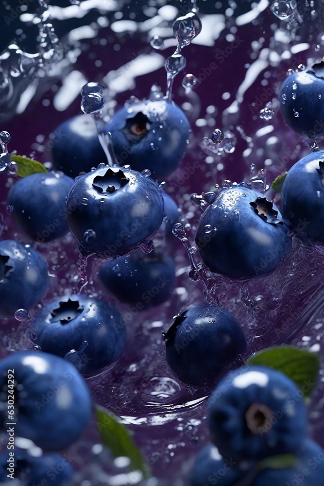 blueberries in water with leaves and water. ai generated images blueberries in water with leaves and water. ai generated images