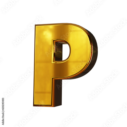 3D Letter P Gold Transparent Background, Golden Shiny Alphabet 3D Render