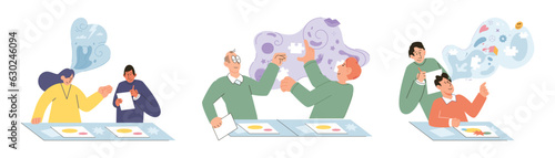 People during mental therapy sessions with psychotherapists or psychologists practicing different psychotherapy approaches. Psychotherapist has Individual session patient and sees positive results