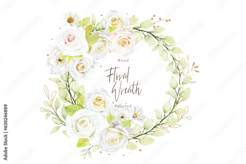 Beautiful watercolour white rose wreath design Beautiful watercolour white rose wreath design