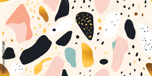 Modern seamless terrazzo pattern. Hand drawn trendy abstract illustrations. Creative collage seamless pattern.
