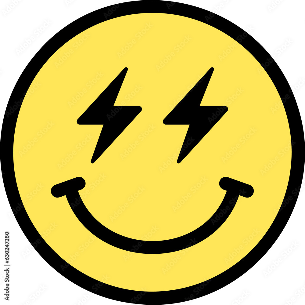 lightning eyes emoji sticker, yellow face with lightning bolt eyes