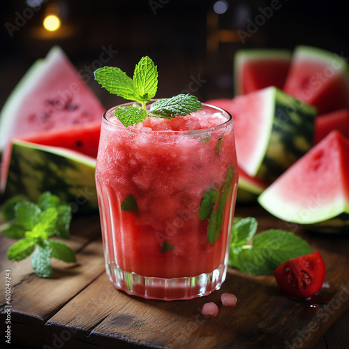 Wallpaper Mural smoothies watermelon with slice watermelon on wooden background,vintage style. Made with generative ai Torontodigital.ca