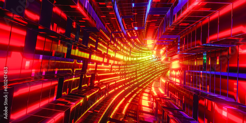 3d render of futuristic tunnel with glowing neon pattern