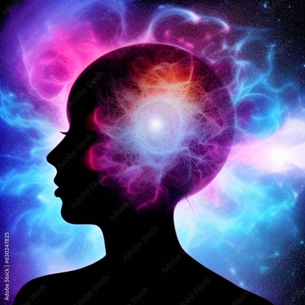 universe inside head, generative ai, head with light universe inside head, generative ai, head with light