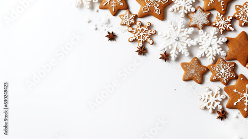 christmas cookies on white background top view. Generative Ai. 