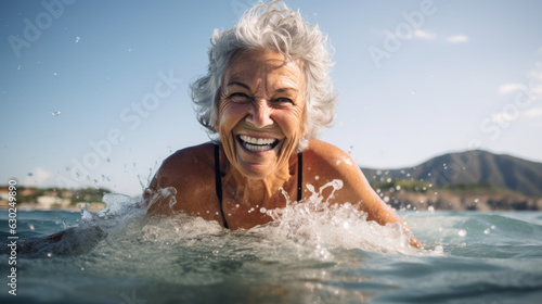 Happy mature senior woman swimming in the sea © Keitma