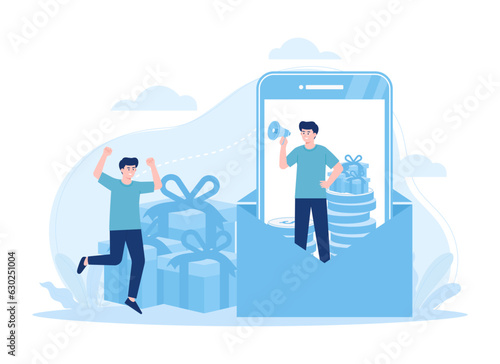 Shop giveaway, marketing strategy concept flat illustration
