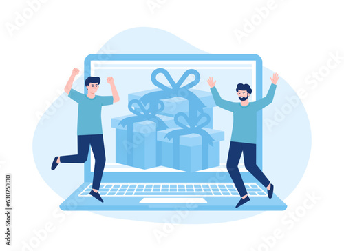 Happy people get pleasant surprise concept flat illustration