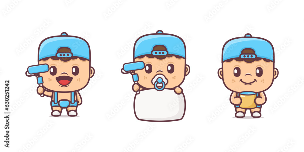 cute painter baby cartoon character vector illustration