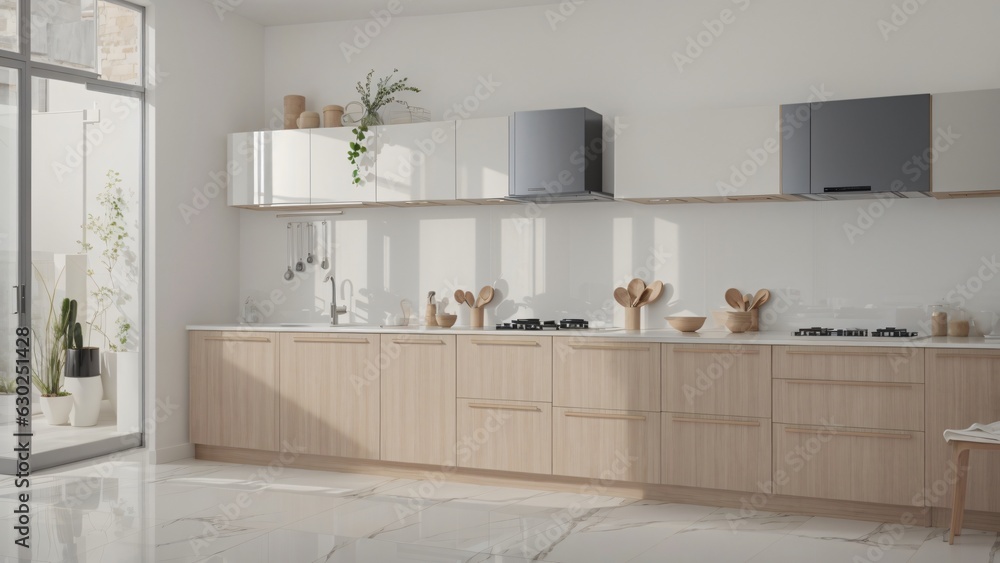 Fototapeta premium 3d render minimalist kitchen interior
