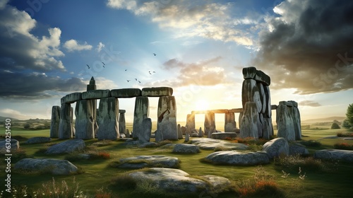 Beautiful view of the prehistoric site of Stonehenge in England generative ai