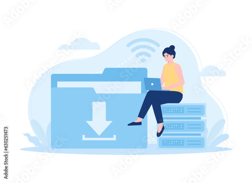 Administrators work on databases concept flat illustration