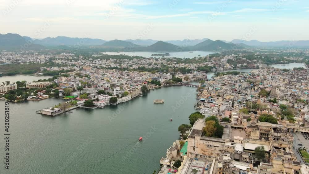 Udaipur, India: Aerial view of city in Rajasthan and famous Udaipur, India: Aerial view of city in Rajasthan and famous
