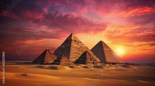Great Pyramids of Giza, Egypt, at sunset generative ai