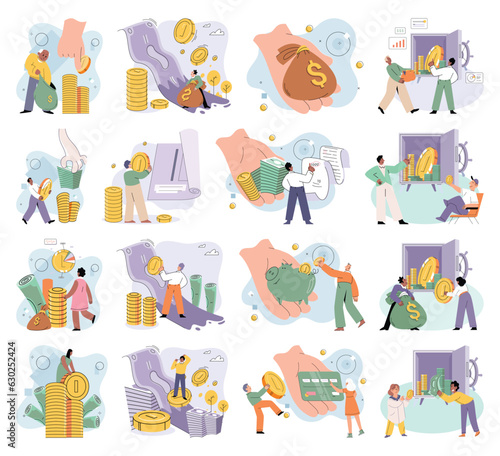 Planning successful money investment, savings and deposit big set. Calculating budget, analyzing finance report with business chart. Accounting concept. Financial advisor planning investment strategy
