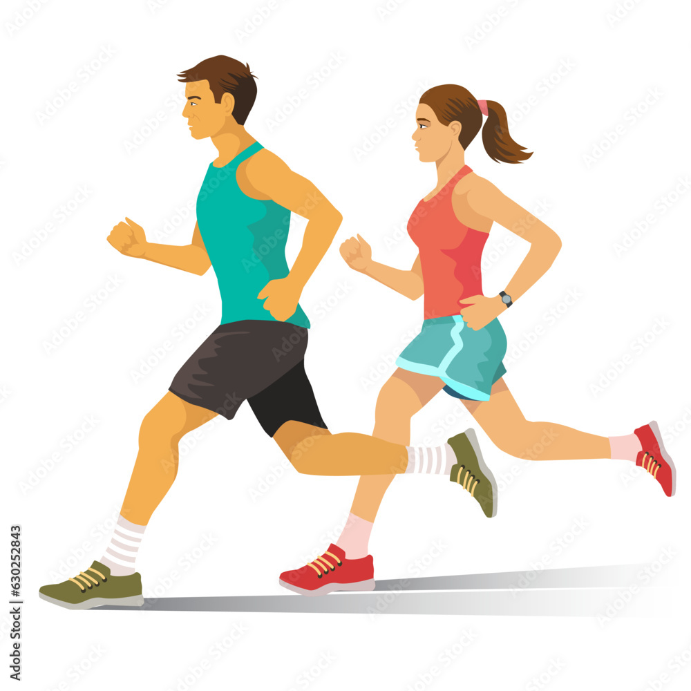 Running Man and Woman. Jogging Couple,lifestyle healthy  concept