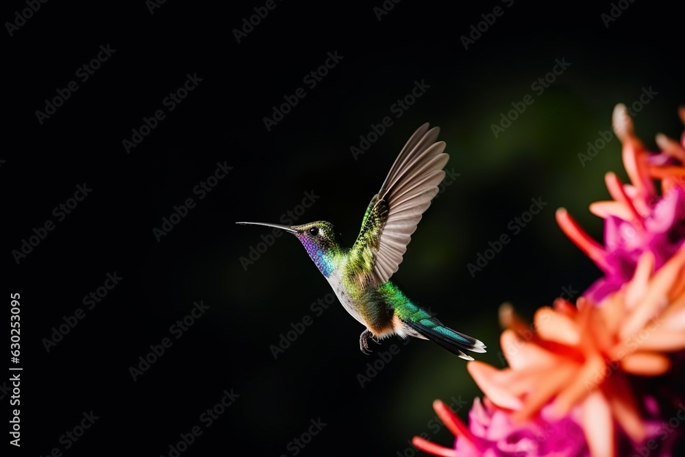 Amazilia decora, Charming Hummingbird, bird feeding sweet nectar from flower pink bloom.