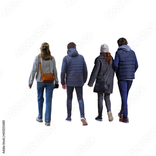 groupe de quatre amis en promenade. 