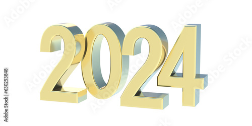 2024 New Year golden isolated on transparent background. PNG. 3d render