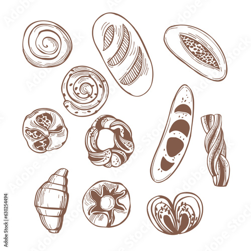  Buns and bread.  Sketch  illustration.
