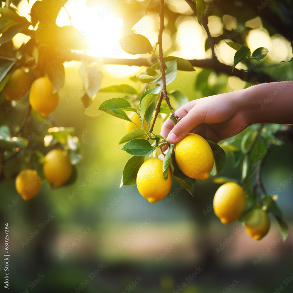 Farmer with freshly picked lemon fruits. Created using generative AI tools.