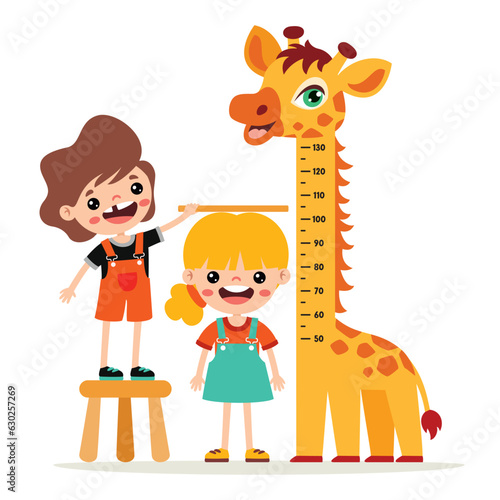 Cartoon Illustration Of Kid Measuring Height 