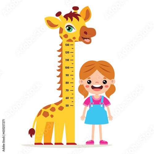 Cartoon Illustration Of Kid Measuring Height 