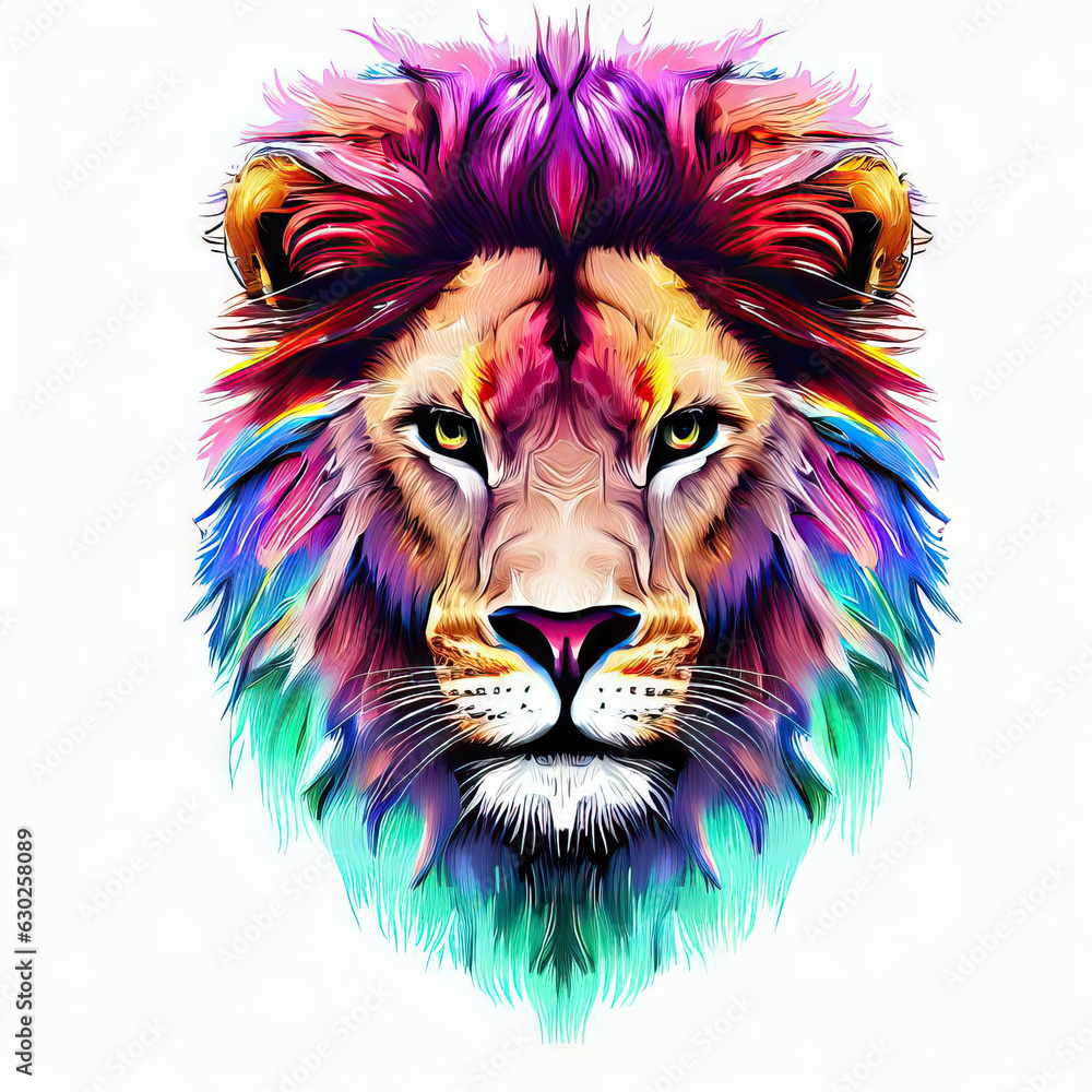 Silent Savanna King: Lion's Face on a White Background, Generative AI