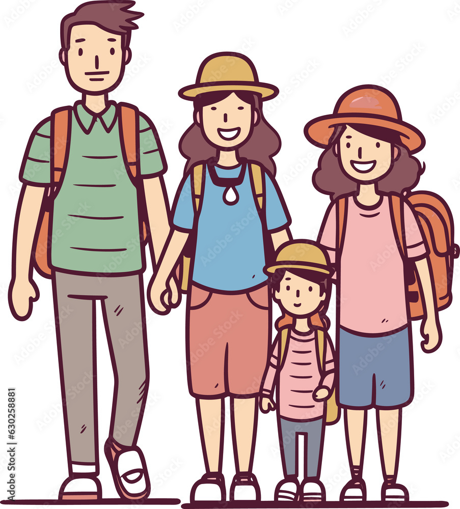 Simple travelling Family  friends travel trip, illustration