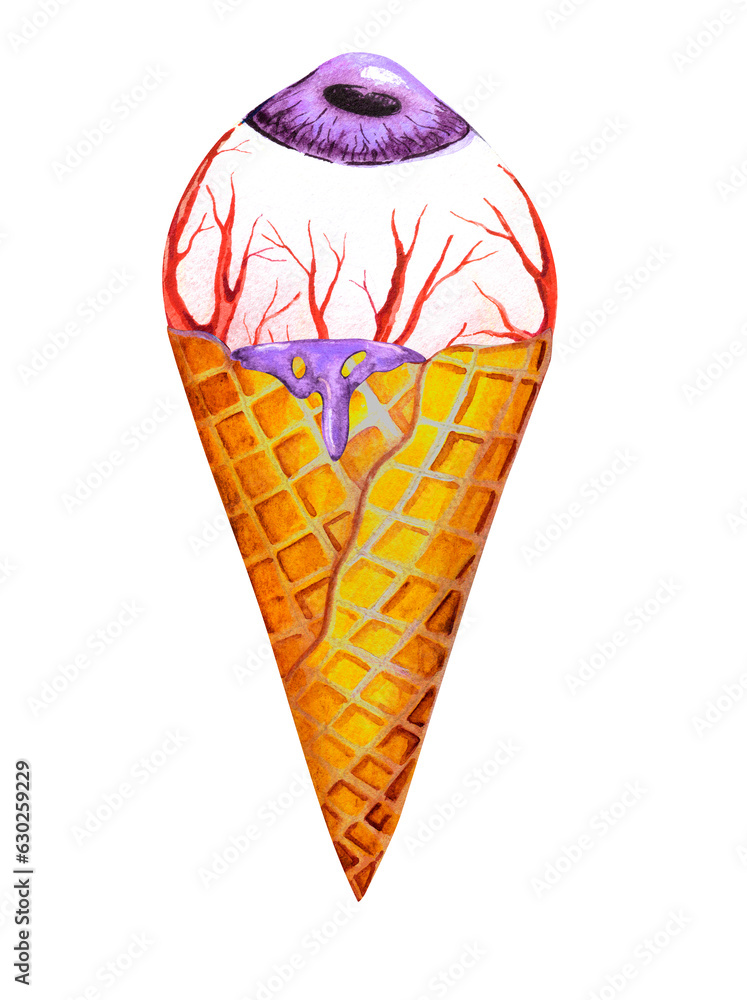 Watercolor Halloween Ice cream. Cupcake on the White Background. Trick or Treat. Halloween Ice-cream Watercolor Halloween Ice cream. Cupcake on the White Background. Trick or Treat. Halloween Ice-cream