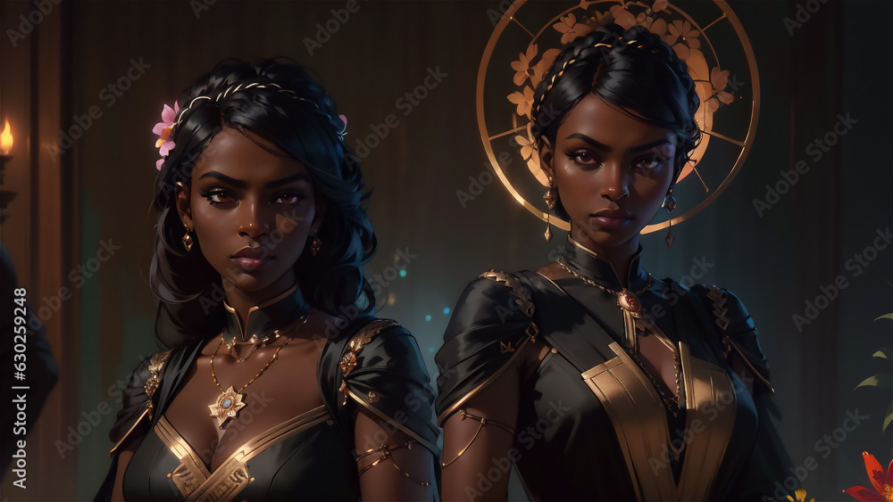 Fototapeta premium Beautiful young stylish african woman. Very beautiful african girl illustration. Beautiful black woman.
