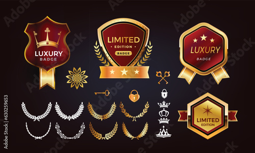 Luxury golden badges collection & Set of emblems and ribbons