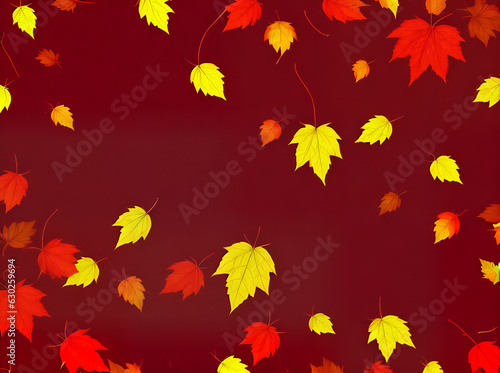 Autumn floral painted background red yellow flat.