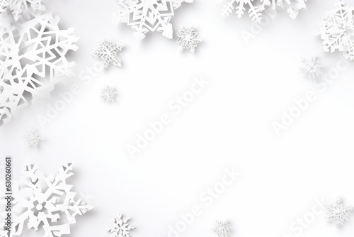 Christmas snowflakes on white background. Frame border.