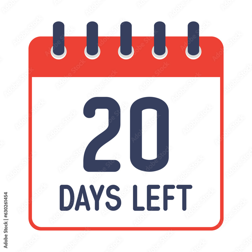 20 days left icon,countdown daily page calendar template vector illustration. 20 days left icon,countdown daily page calendar template vector illustration.