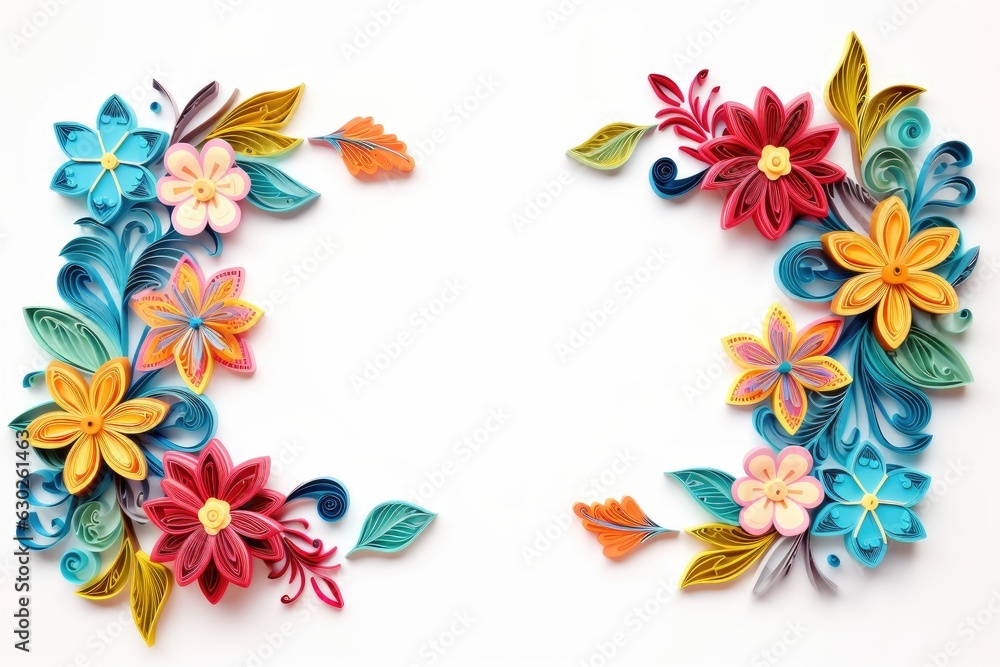 Frame of quilling craft, handmade festive decoration with paper circles. Cut from paper by handmade.
Frame of quilling craft, handmade festive decoration with paper circles. Cut from paper by handmade.